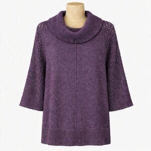 100% Alpaca Cowl Neck Sweater Size M Purple Lagenlook Quiet Luxury‎ Old Money